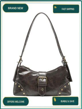 Y2K Buckle Shoulder Bag Punk PU Leather Handbag Clutch Purse